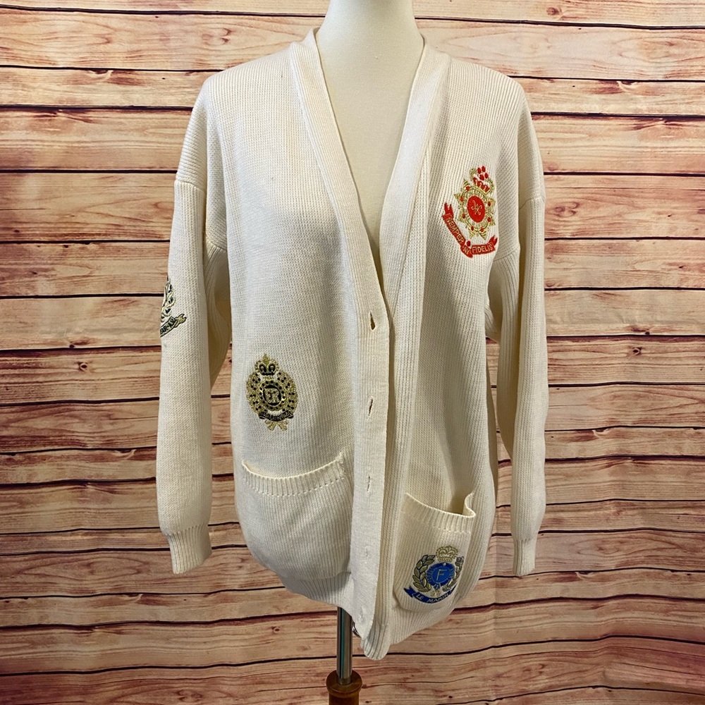 Forelli Off White Military Patches Button Cardigan, Size 18/20